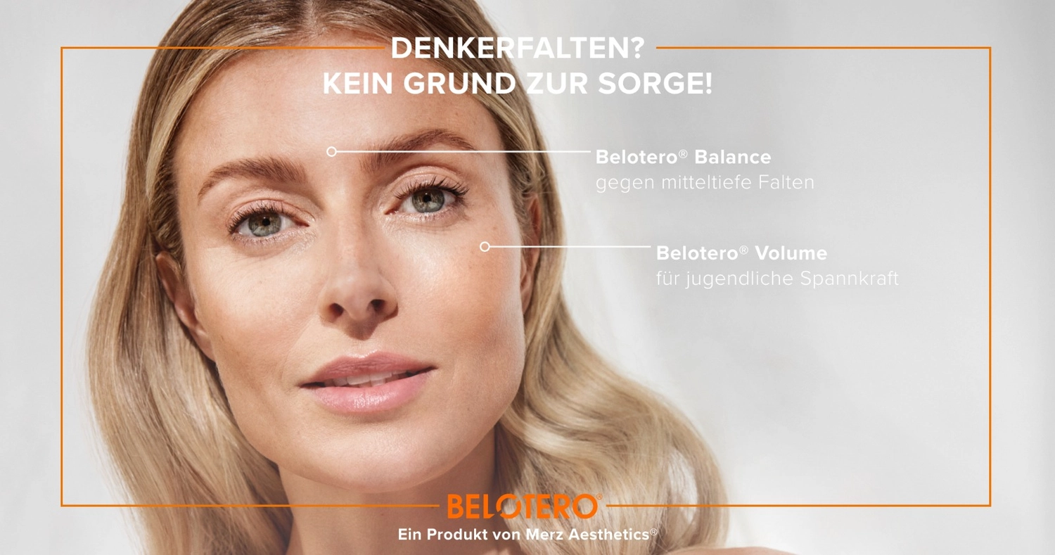 Privatpraxis Dr. Kusian - ästhetischen Medizin - Dieses Bild ist eine Werbung für Produkte von Merz Aesthetics zur Gesichtsverjüngung.